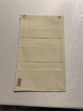 Caraway Pot Lid Cream Canvas Hanging Organizer with 3 Pockets